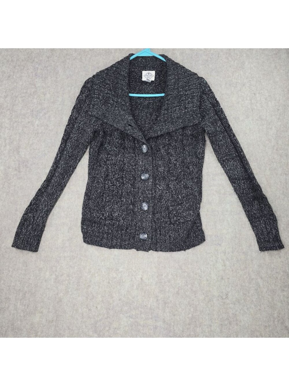 St. Johns Bay Womens Cable Knit Button Front Sweater Charcoal Black